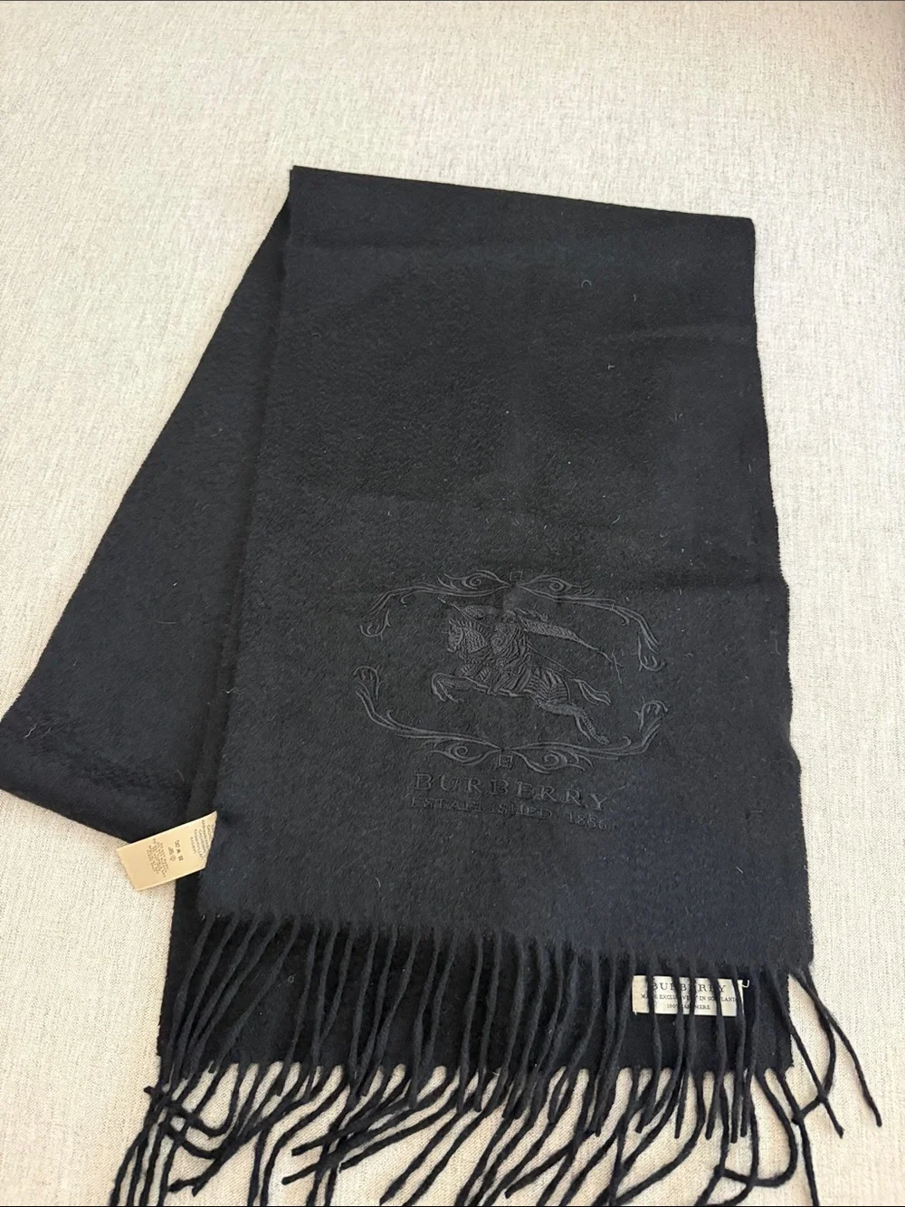 Burberry Black Wool Fringe Scarf
